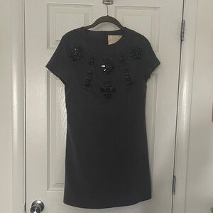 Chic Dark Gray Embellished Mini Dress